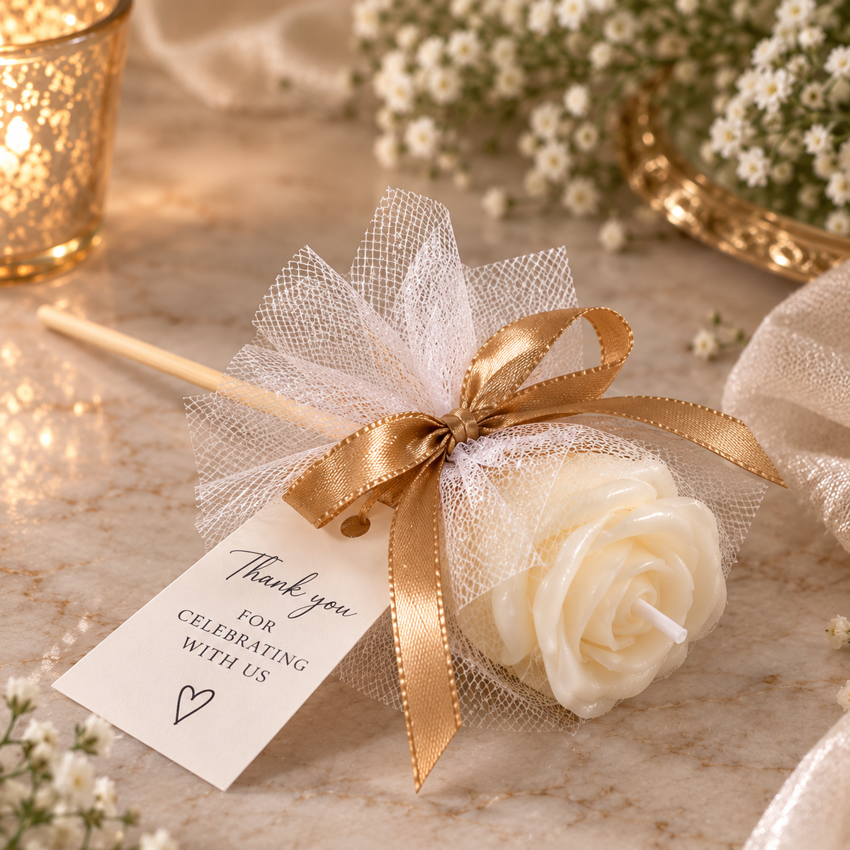 Personalized Wax Rose Candle Favors | Wedding & Special Event Gifts