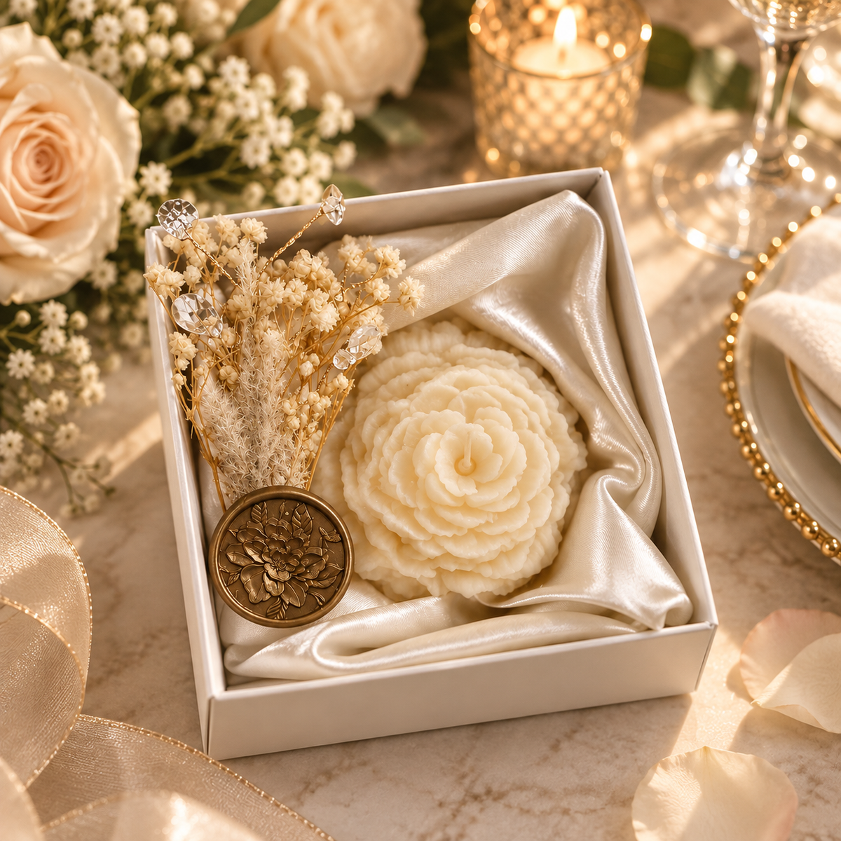 Personalized Wax Rose Candle Gift Box | Wedding & Special Occasion Keepsake