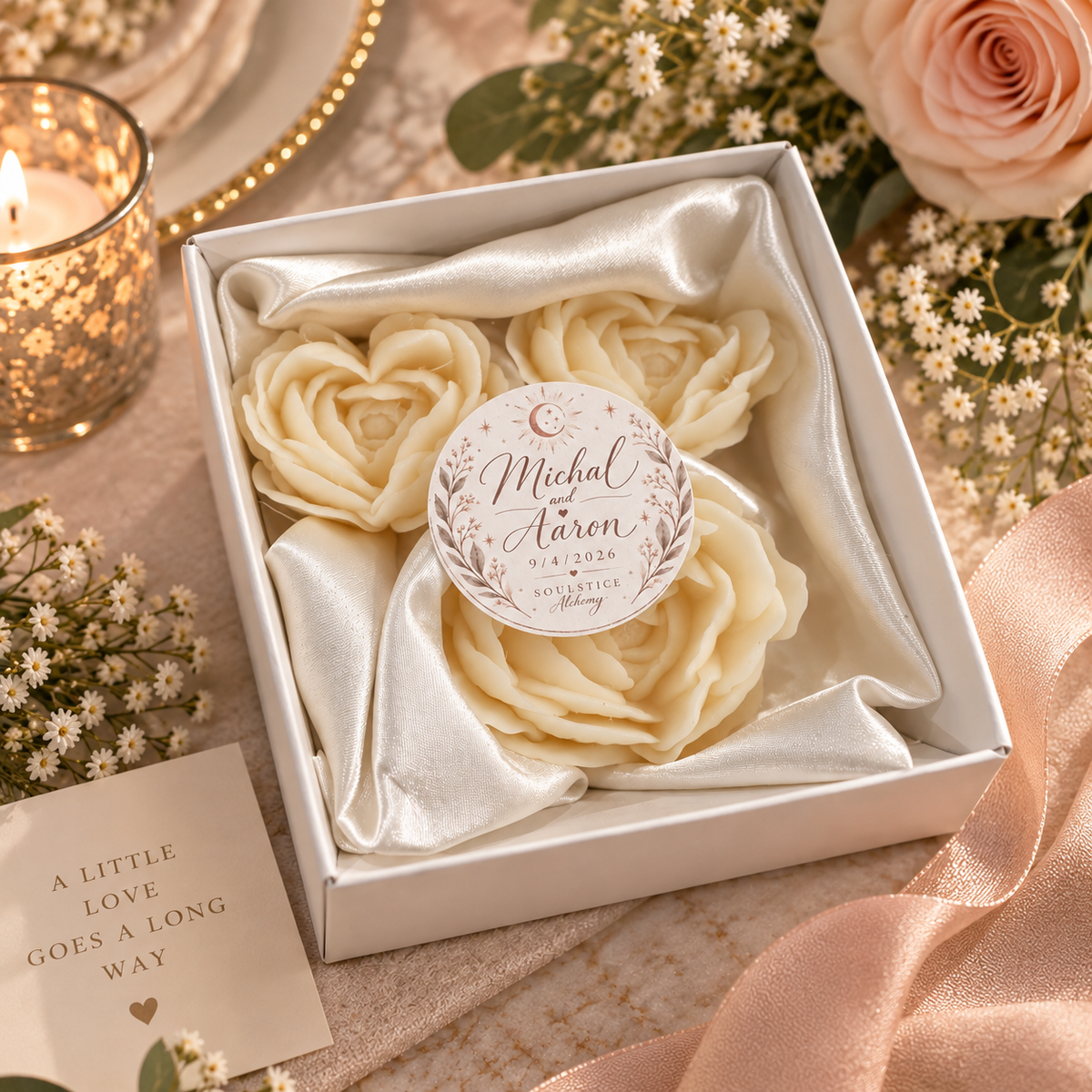 Personalized Wax Rose Candle Gift Box | Wedding & Special Occasion Keepsake