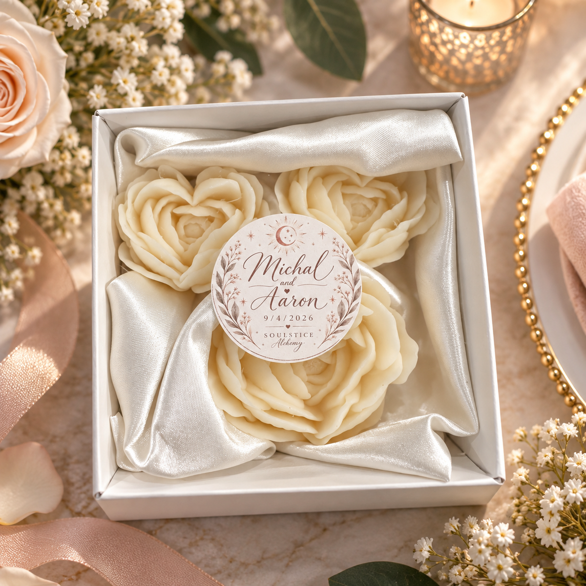 Personalized Wax Rose Candle Gift Box | Wedding & Special Occasion Keepsake