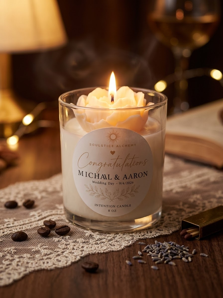 Personalized Wedding Intention Candle | Custom Floral Candle for Couples